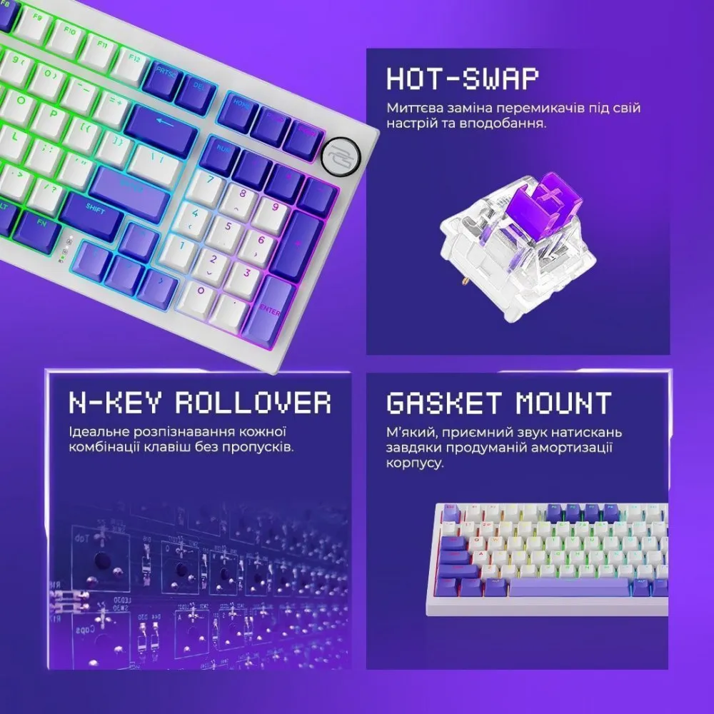 Бездротова клавіатура Proove Gaming Slicker Special Edition (Ukraine Layout) (black/purple) - мініатюра 20