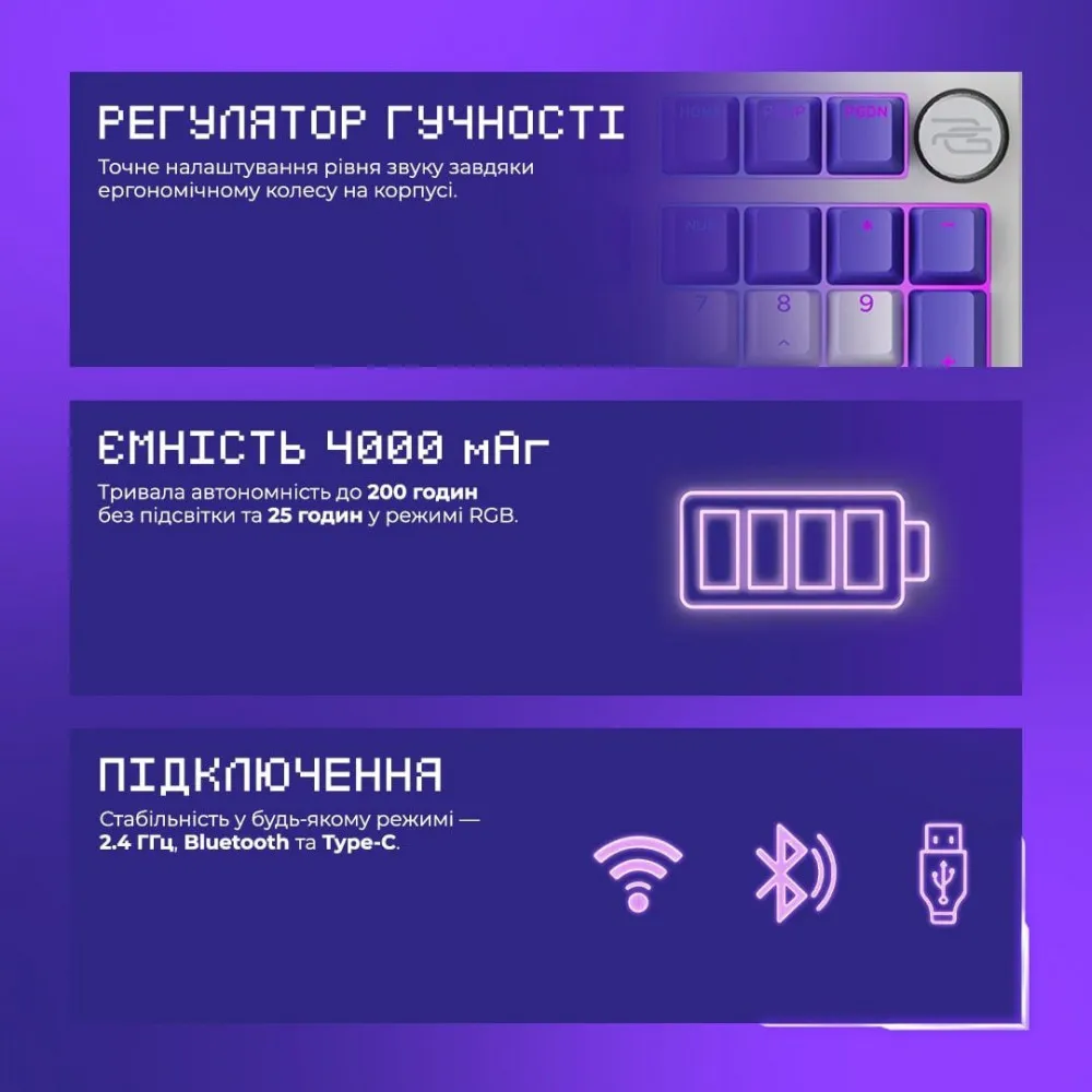 Бездротова клавіатура Proove Gaming Slicker Special Edition (Ukraine Layout) (black/purple) - мініатюра 21