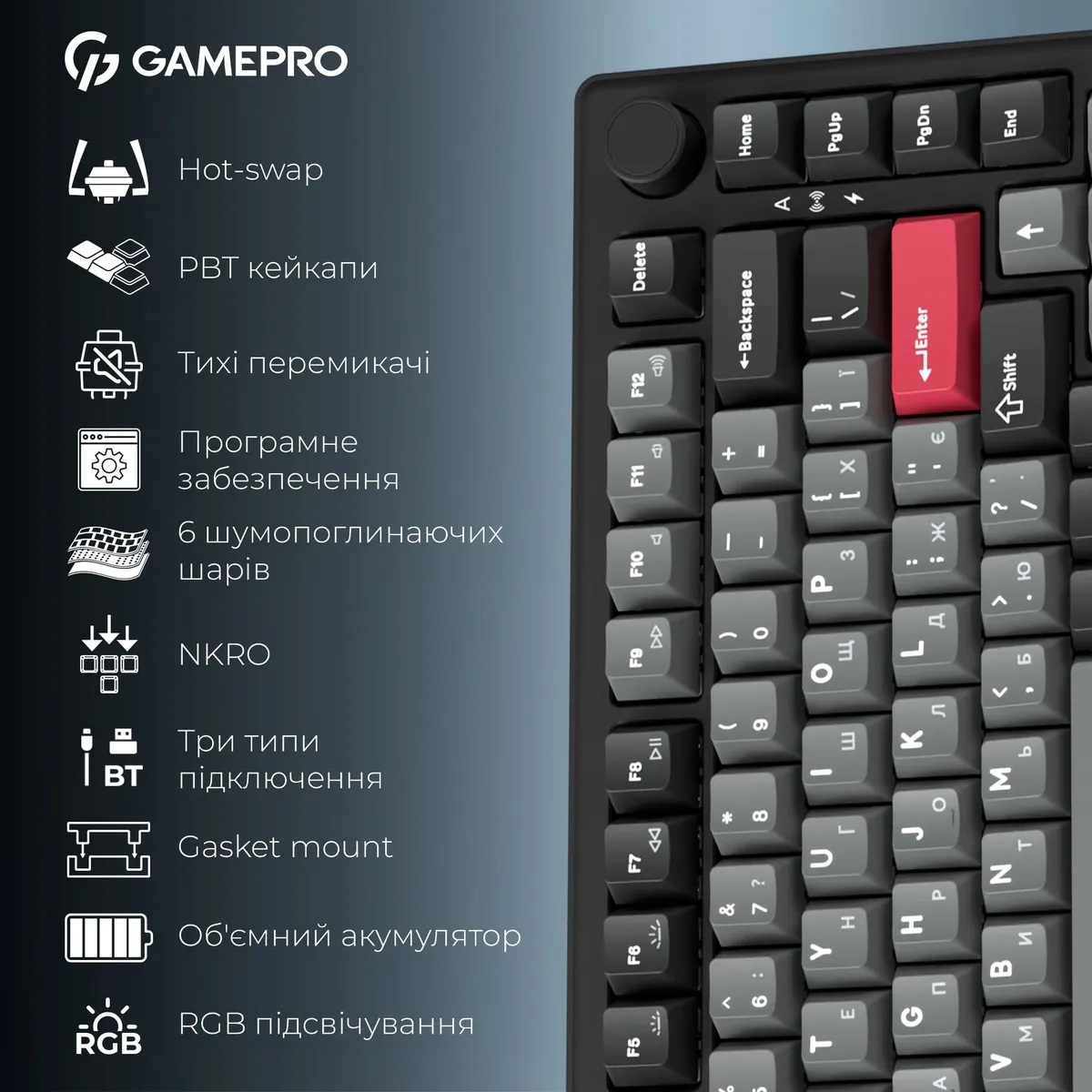 Бездротова механічна клавіатура GamePro Asgard Yord (MK266BK) - мініатюра 20
