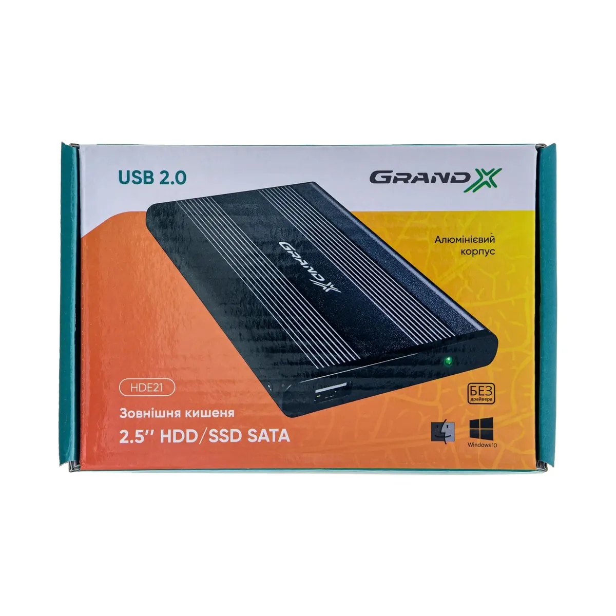Зовнішня кишеня Grand-X для підключення SATA HDD 2.5", USB 2.0, алюміній (HDE21) - мініатюра 3
