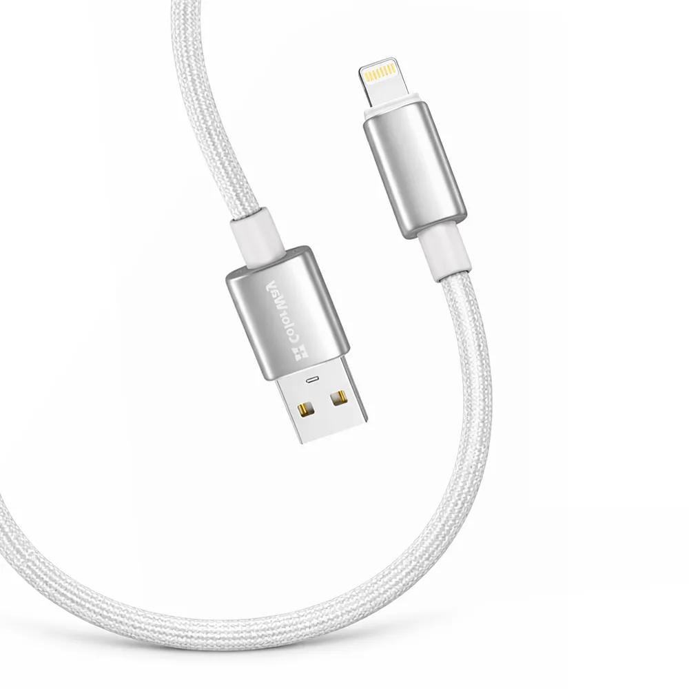 Кабель ColorWay USB - Lightning (M/M), zinc alloy braided, 3А, 1 м, White (CW-CBUL098-WT) - мініатюра 2