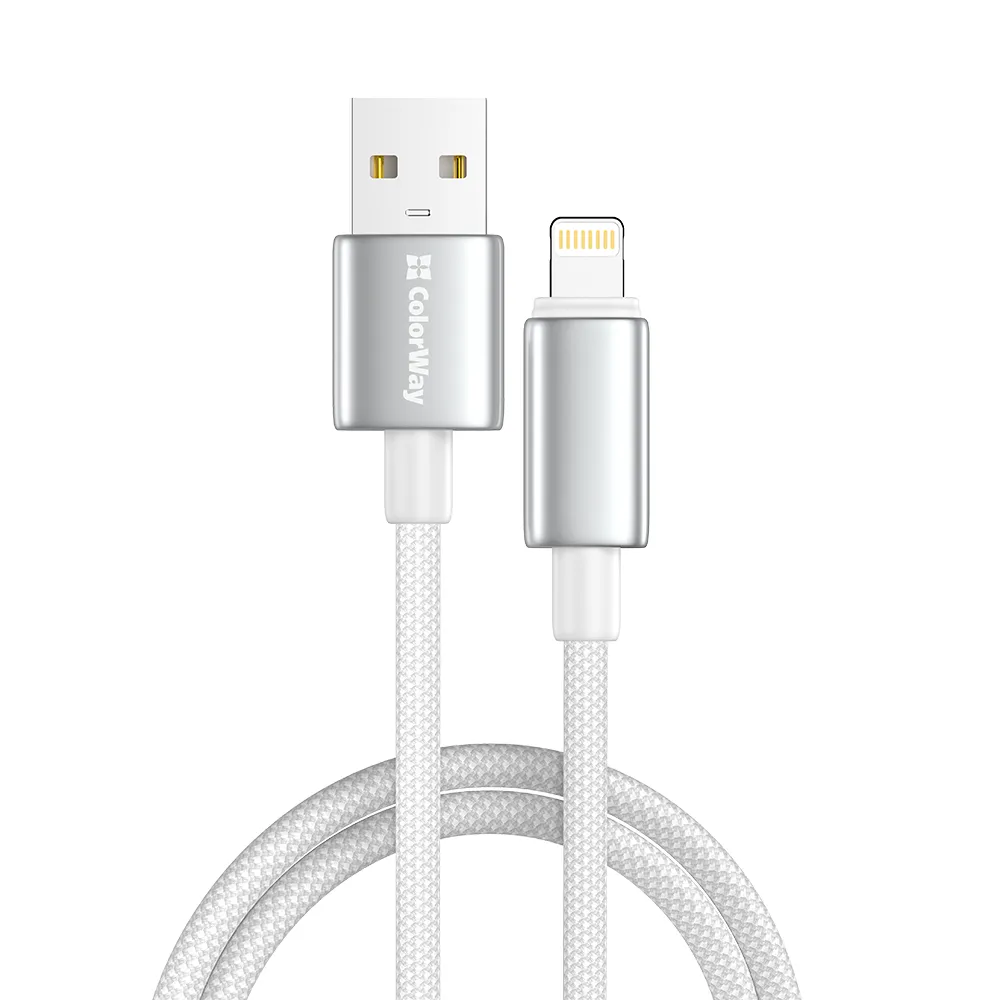 Кабель ColorWay USB - Lightning (M/M), zinc alloy braided, 3А, 2 м, White (CW-CBUL099-WT) - мініатюра 3