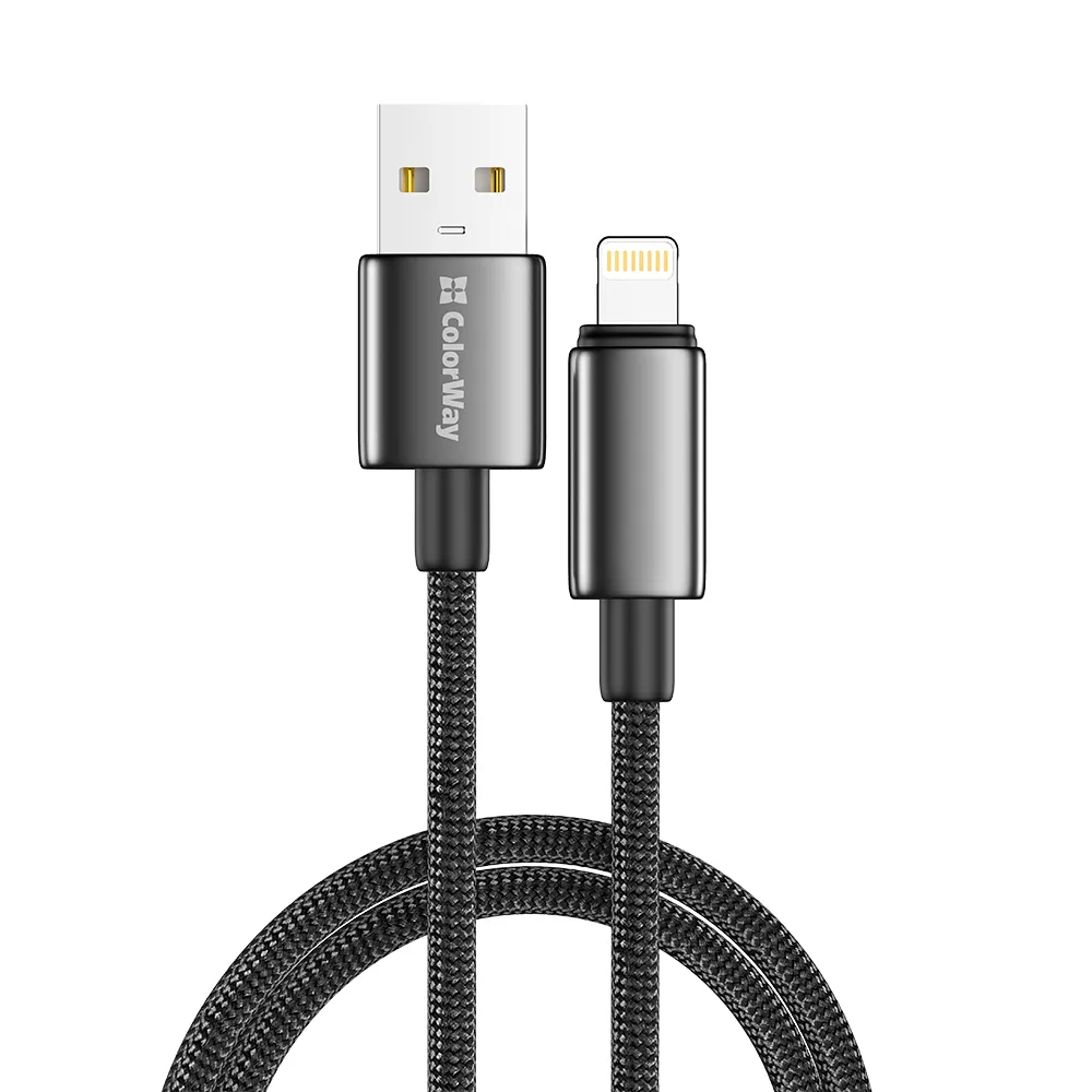 Кабель ColorWay USB - Lightning (M/M), zinc alloy braided, 3А, 2 м, Black (CW-CBUL099-BK) - мініатюра 3