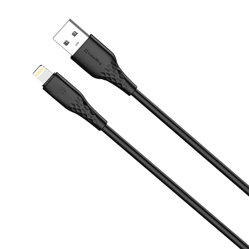 Кабель ColorWay USB - Lightning (M/M), textured PVC, 3А, 1 м, Black (CW-CBUL094-BK) - мініатюра 2