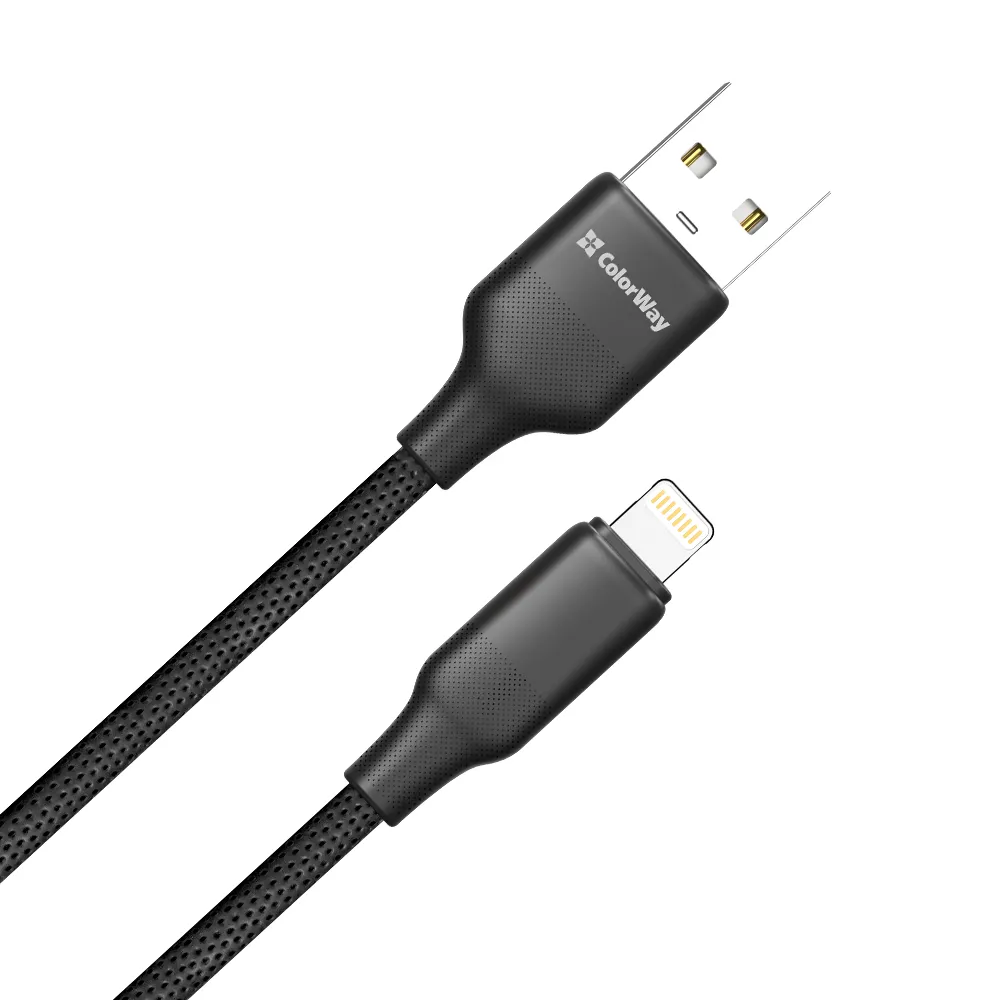 Кабель ColorWay USB - Lightning (M/M), TPE embossed, 3А, 1 м, Black (CW-CBUL101-BK) - мініатюра 2