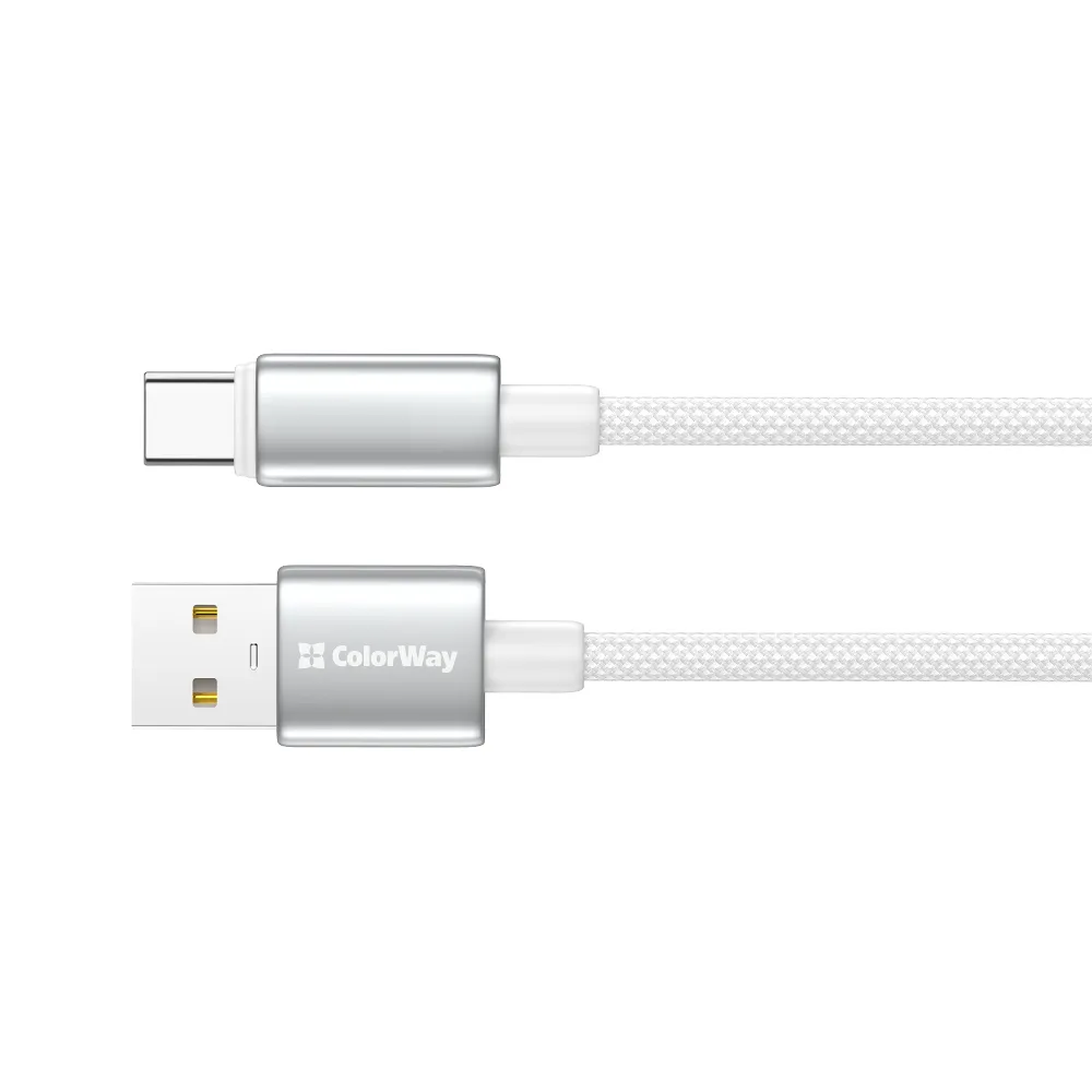 Кабель ColorWay USB - USB Type-C (M/M), zinc alloy braided, 3А, 1 м, White (CW-CBUC098-WT)
