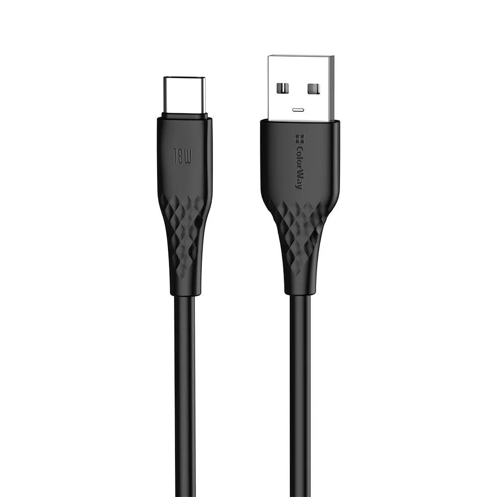 Кабель ColorWay USB - USB Type-C (M/M), textured PVC, 3А, 1 м, Black (CW-CBUC094-BK)