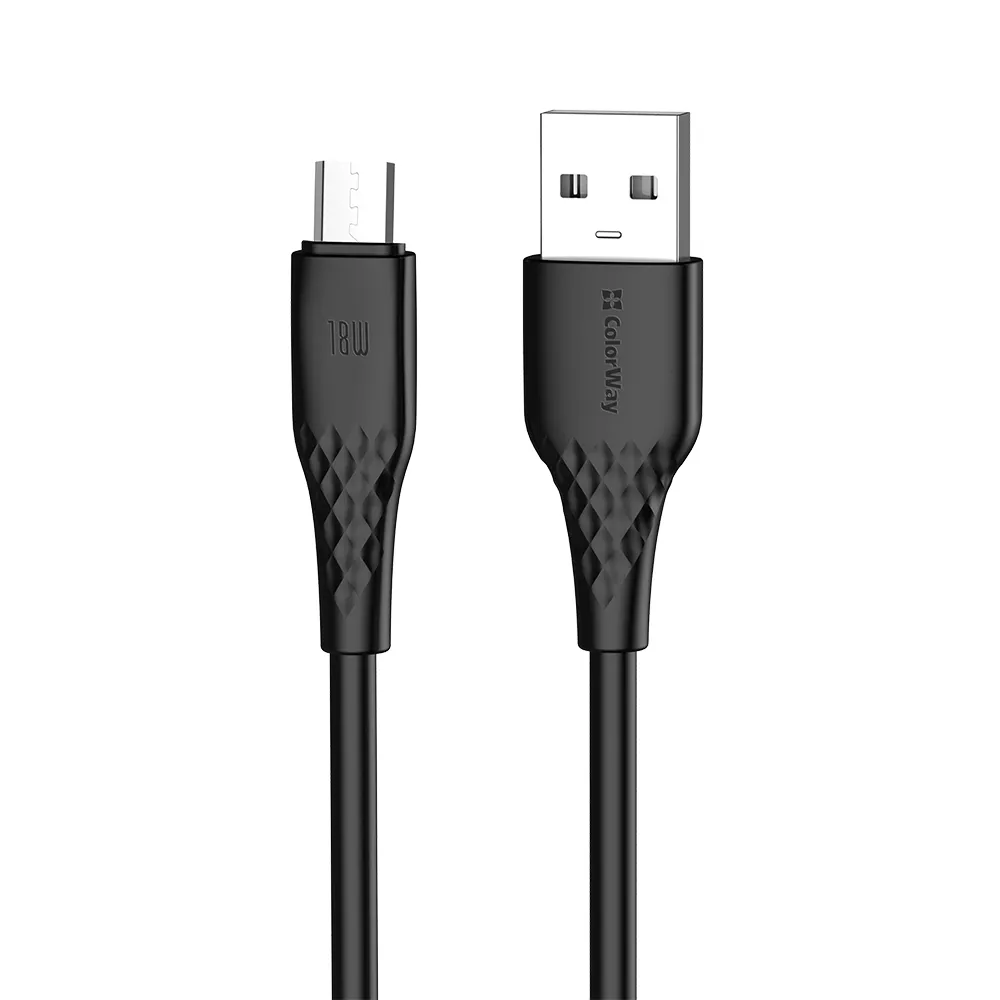 Кабель ColorWay USB - micro USB (M/M), textured PVC, 3А, 1 м, Black (CW-CBUM094-BK) - мініатюра 2