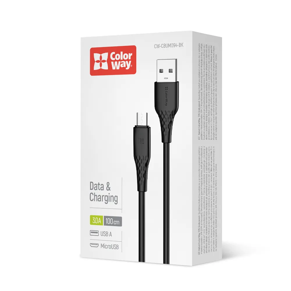 Кабель ColorWay USB - micro USB (M/M), textured PVC, 3А, 1 м, Black (CW-CBUM094-BK) - мініатюра 4