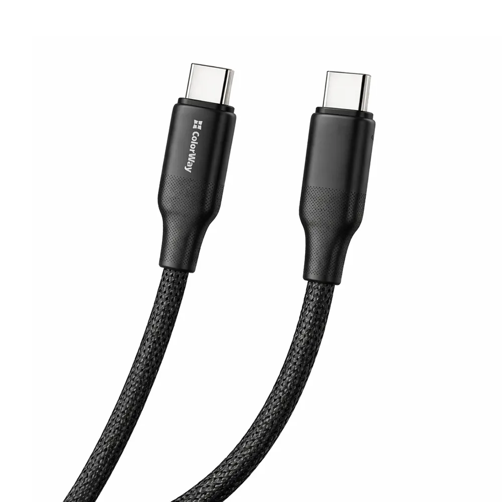 Кабель ColorWay USB Type-C - USB Type-C (M/M), TPE embossed, 3А, 2 м, Black (CW-CBPDCC102-BK)