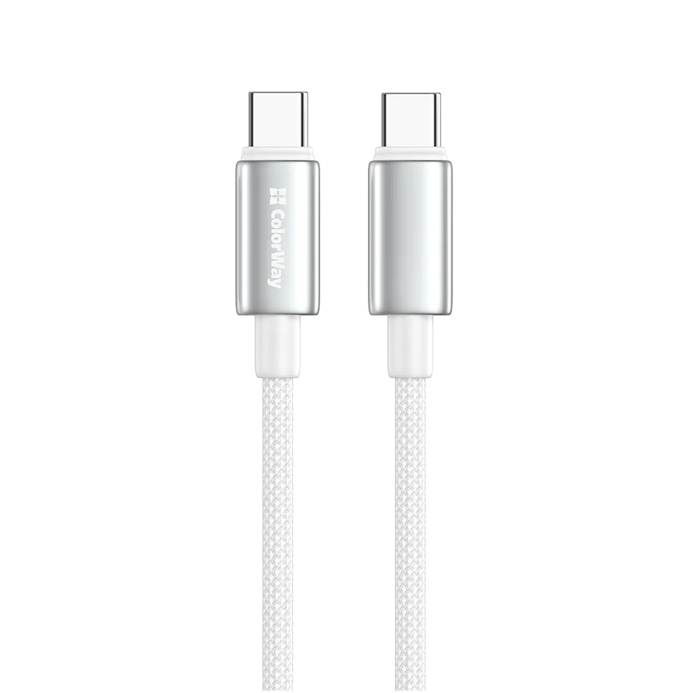 Кабель ColorWay USB Type-C - USB Type-C (M/M), zinc alloy braided, 5А, 2 м, White (CW-CBPDCC099-WT)