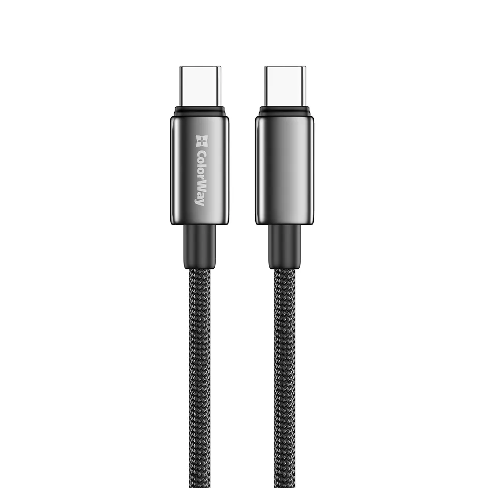 Кабель ColorWay USB Type-C - USB Type-C (M/M), zinc alloy braided, 5А, 2 м, Black (CW-CBPDCC099-BK)
