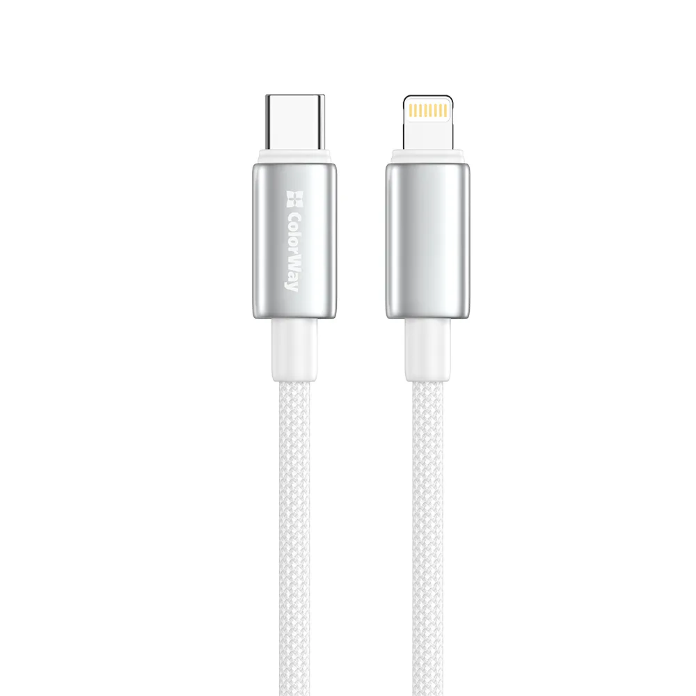 Кабель ColorWay USB Type-C - Lightning (M/M), zinc alloy braided, 3А, 2 м, White (CW-CBPDCL099-WT)