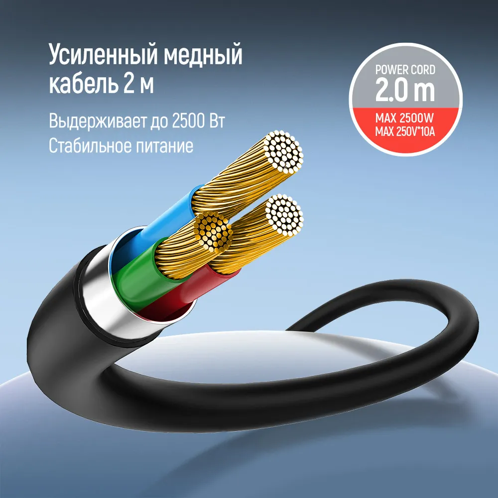 Фільтр живлення ColorWay CW-CHE25PDB 45W 2 розетки, 1xUSB-A 2xUSB-C, 2 м, синій - мініатюра 3