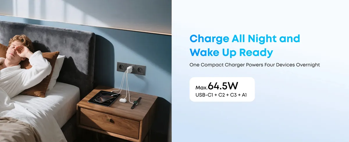 Мережевий зарядний пристрій Anker Charger 70W, 3xUSB-C, 1xUSB-A, Black (A121CG11) - мініатюра 2
