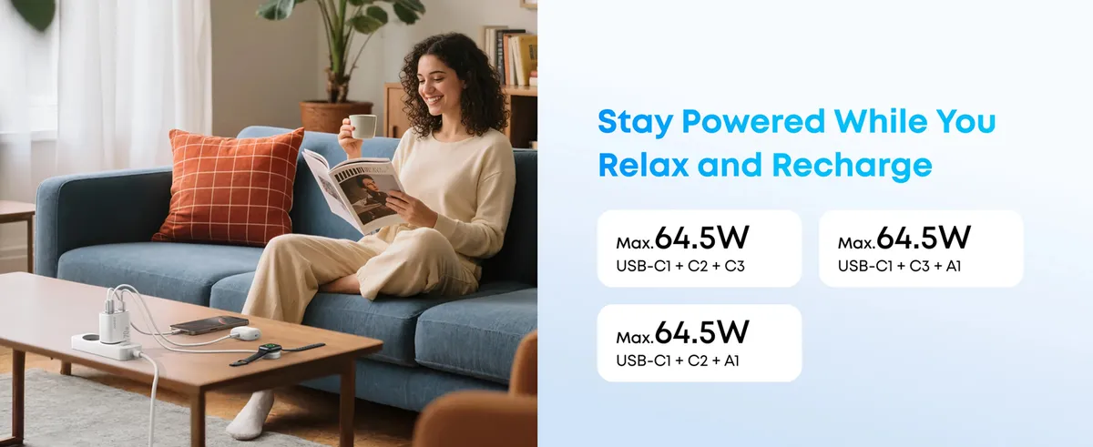 Мережевий зарядний пристрій Anker Charger 70W, 3xUSB-C, 1xUSB-A, Black (A121CG11) - мініатюра 3
