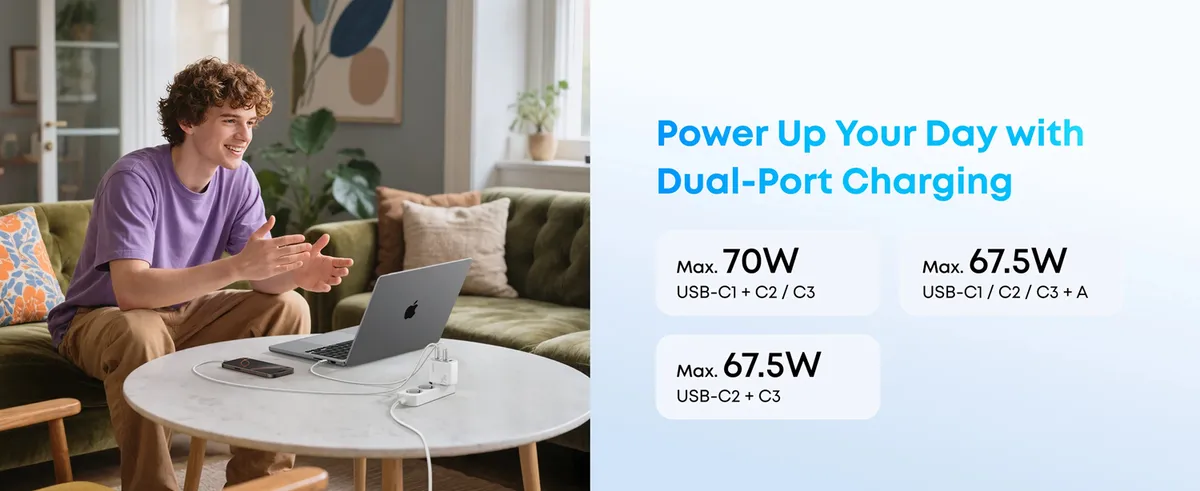 Мережевий зарядний пристрій Anker Charger 70W, 3xUSB-C, 1xUSB-A, Black (A121CG11) - мініатюра 4