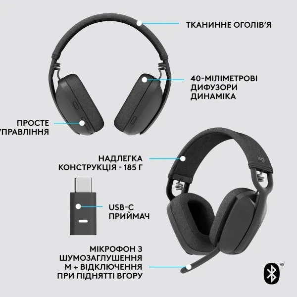 Bluetooth-гарнітура Logitech Zone Vibe Wireless UC Graphite (981-001199) - мініатюра 13