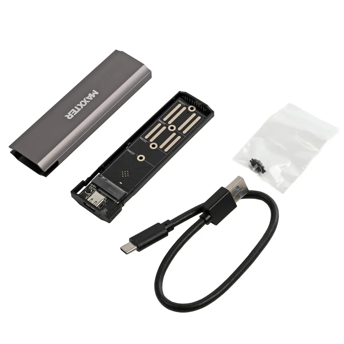 Зовнішня кишеня Maxxter M.2 NVMe PCIe, USB 3.1 Type-C Gen2, Metal, Black (EHDE-2280S-02) - мініатюра 3
