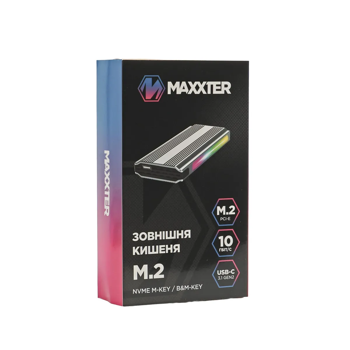 Зовнішня кишеня Maxxter M.2 NVMe PCIe, USB 3.1 Type-C Gen2, RGB, Metal, Black (EHDE-2280SRGB-01) - мініатюра 4