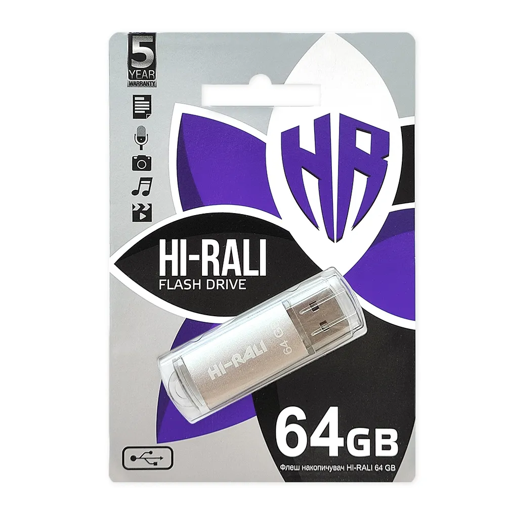 Флеш-накопичувач USB 64GB Hi-Rali Rocket Series Silver (HI-64GBVCSL) - мініатюра 2