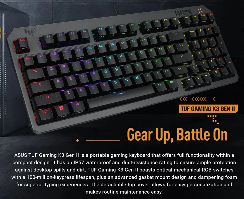 Клавiатура Asus TUF Gaming K3 Gen II Opti-Mech RGB 97key Switches ABS Black (90MP0390-BKMA00)_promo - мініатюра 3