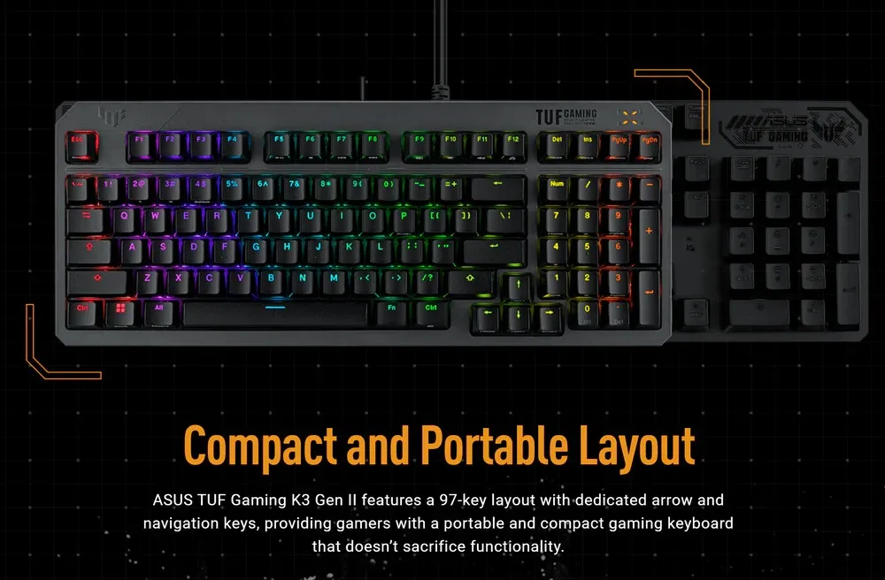 Клавiатура Asus TUF Gaming K3 Gen II Opti-Mech RGB 97key Switches ABS Black (90MP0390-BKMA00)_promo - мініатюра 4