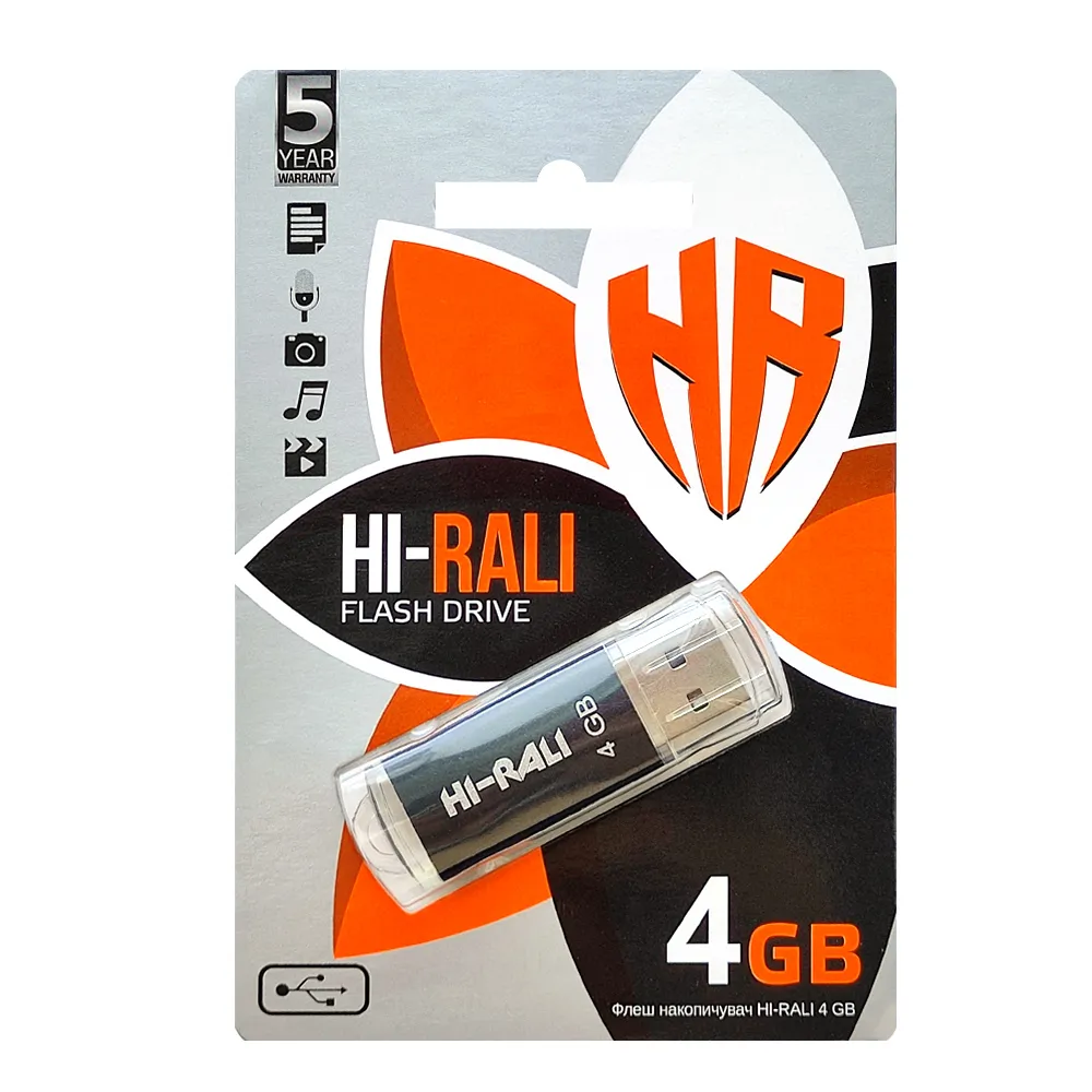 Флеш-накопичувач USB 4GB Hi-Rali Rocket Series Black (HI-4GBVCBK) - мініатюра 2