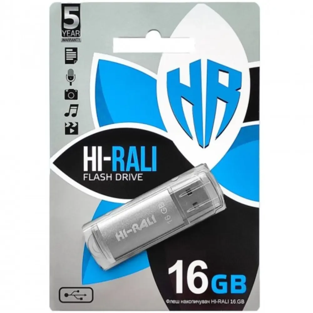 Флеш-накопичувач USB 16GB Hi-Rali Rocket Series Silver (HI-16GBVCSL) - мініатюра 2