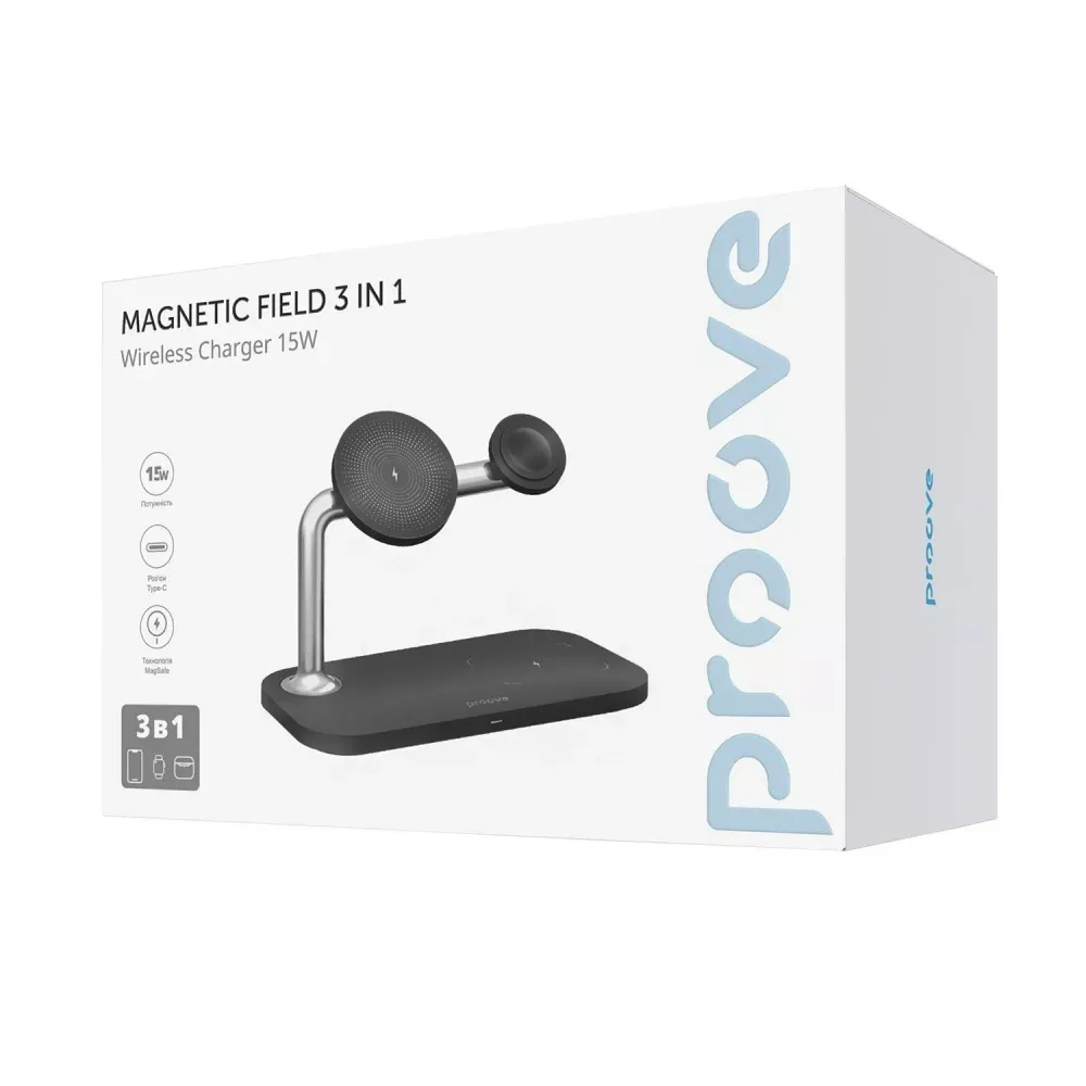 Бездротовий зарядний пристрій Proove Magnetic Field 3in1 15W Black (WSMF15010001) - мініатюра 5