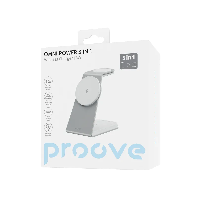 Бездротовий зарядний пристрій Proove Omni Power 3in1 15W White (WSOP15020002) - мініатюра 2