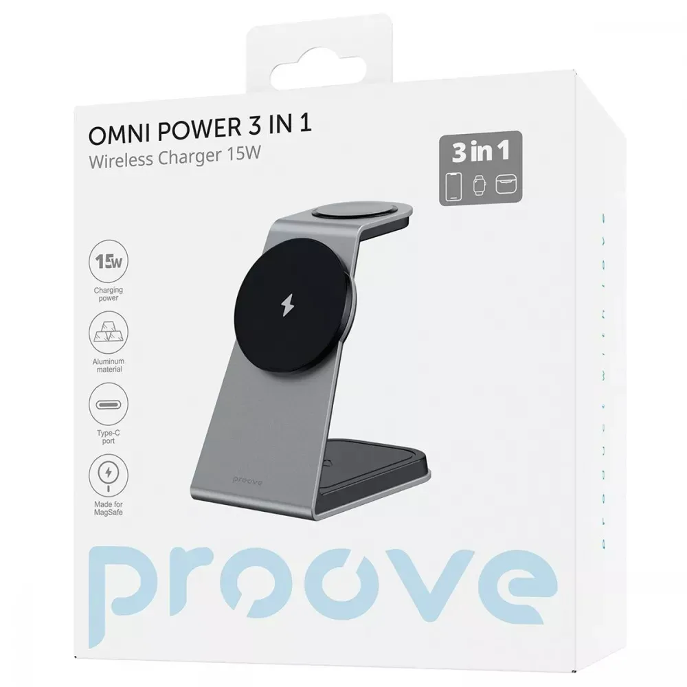 Бездротовий зарядний пристрій Proove Omni Power 3in1 15W Gray (WSOP15020003) - мініатюра 2
