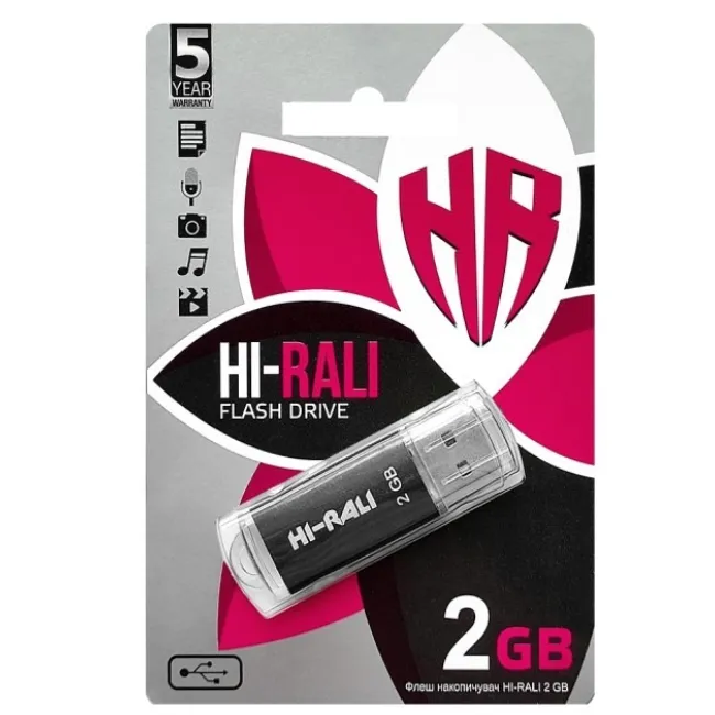 Флеш-накопичувач USB 2GB Hi-Rali Rocket Series Black (HI-2GBRKTBK) - мініатюра 2