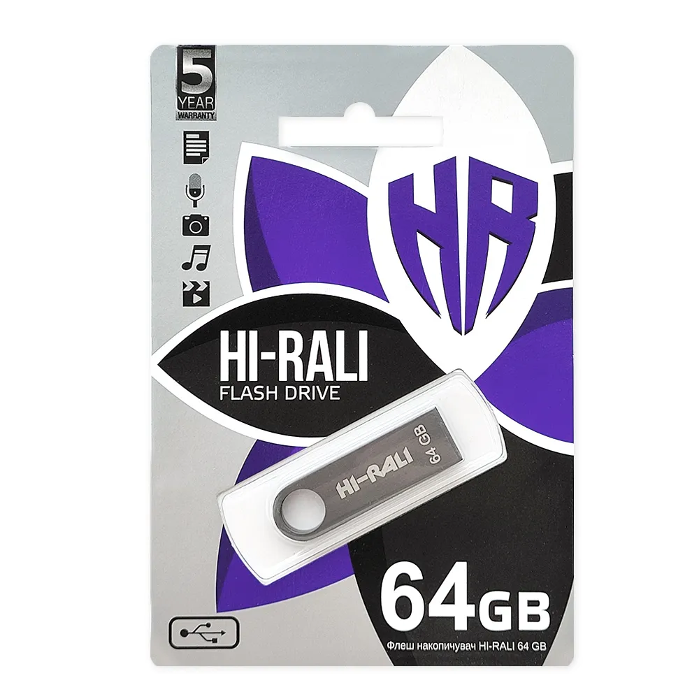 Флеш-накопичувач USB 64GB Hi-Rali Shuttle Series Black (HI-64GBSHBK) - мініатюра 2