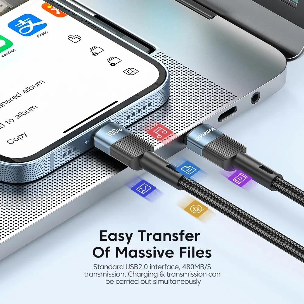 Кабель Essager Star USB Type-C - USB Type-C (M/M), 100W, 2 м Black (EXCTT1-XCA01) - мініатюра 6