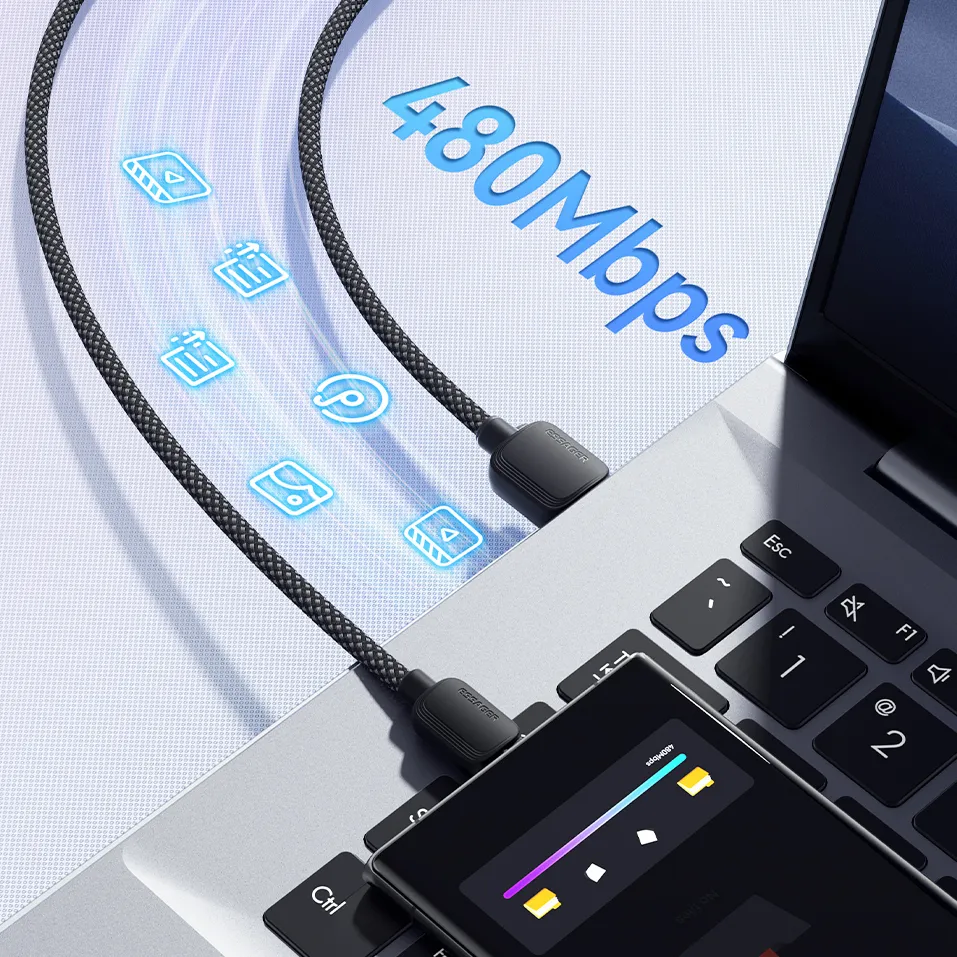 Кабель Essager Breeze USB - USB Type-C (M/M), 100W, 1 м White (EXC7A-WL02-P) - мініатюра 3