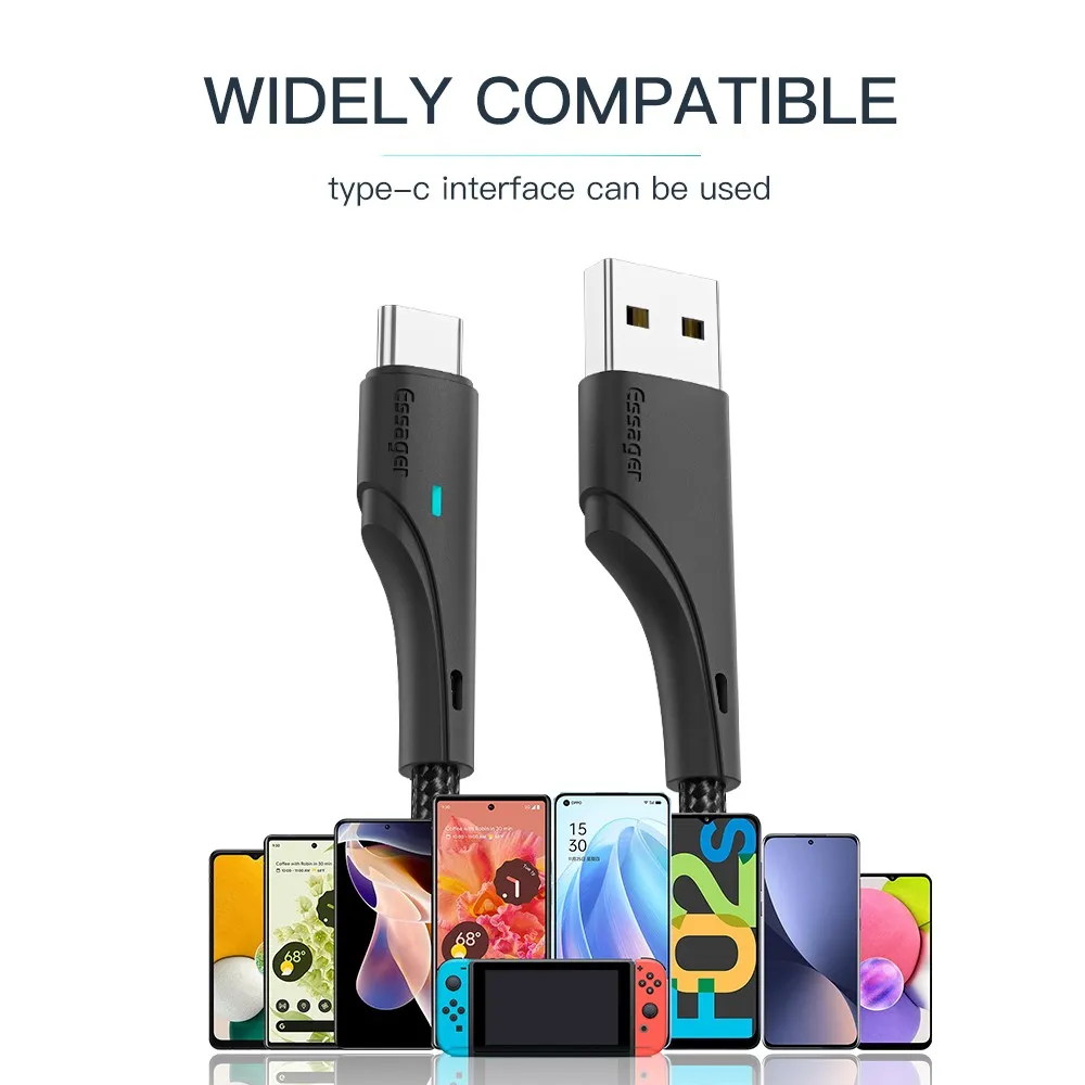 Кабель Essager Rousseau USB - USB Type-C (M/M), 1 м Black (EXCT-LS01) - мініатюра 7