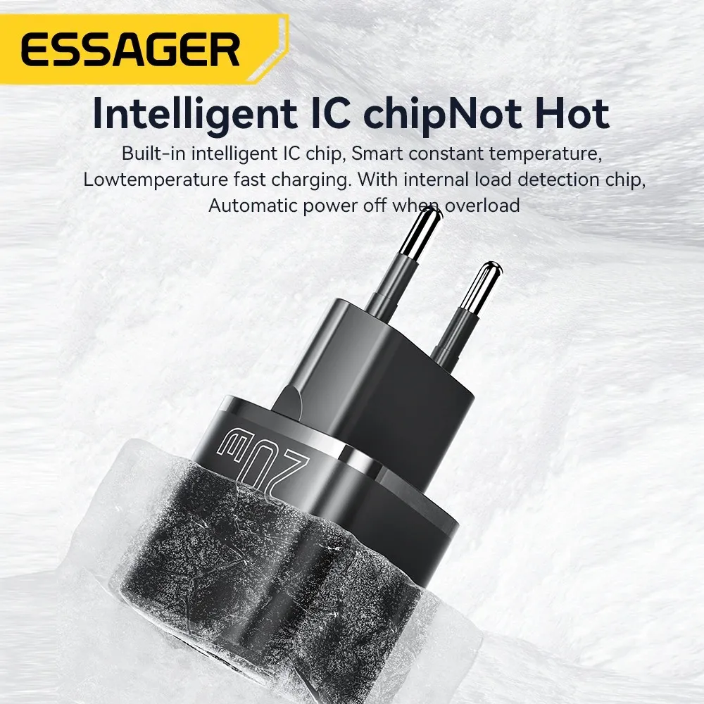 Мережевий зарядний пристрій Essager Camber 20W USB A + Type C Black (ECTAC-HMB01-P) - мініатюра 6