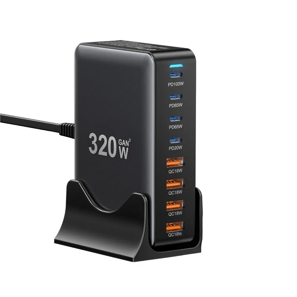 Мережевий зарядний пристрій Essager Engine 320W 4xUSB-C+4xUSB-A Black (EZC320W-QJB0G-Z) - зображення 1