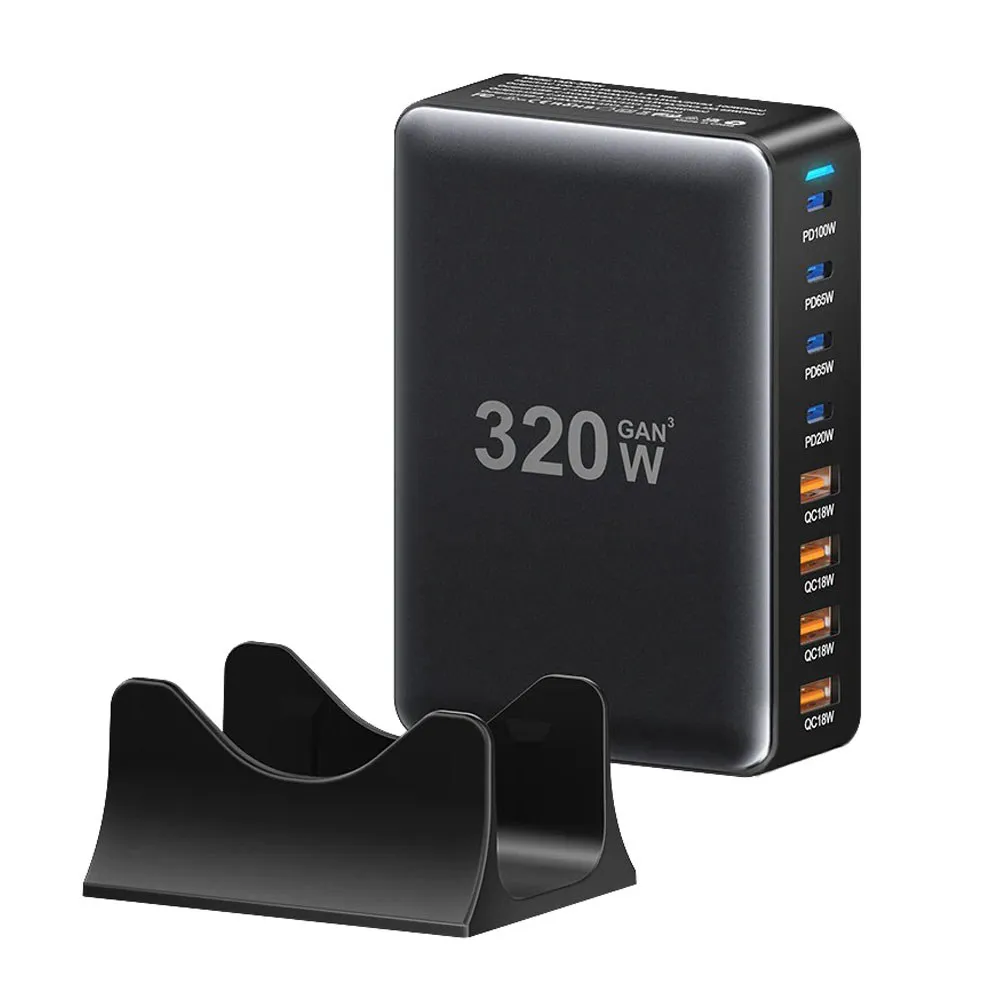 Мережевий зарядний пристрій Essager Engine 320W 4xUSB-C+4xUSB-A Black (EZC320W-QJB0G-Z) - мініатюра 3