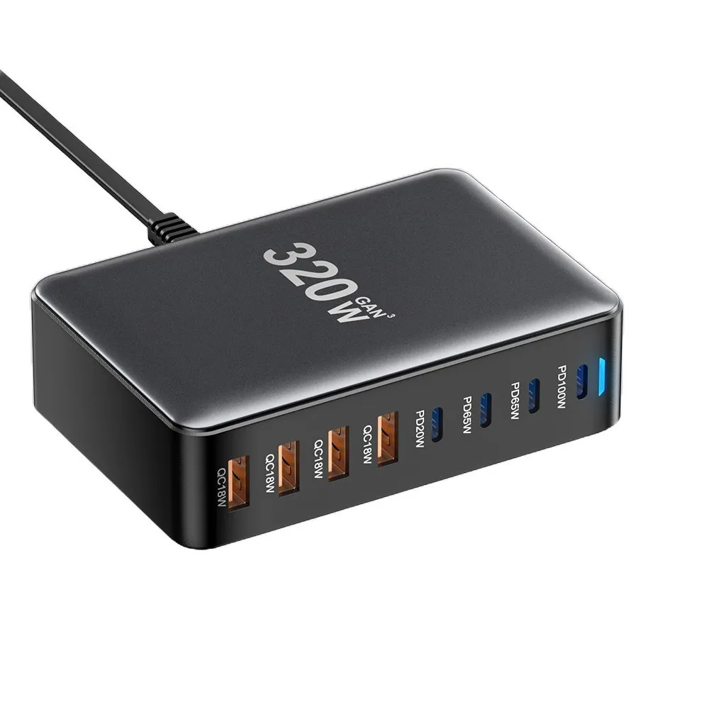 Мережевий зарядний пристрій Essager Engine 320W 4xUSB-C+4xUSB-A Black (EZC320W-QJB0G-Z) - мініатюра 4