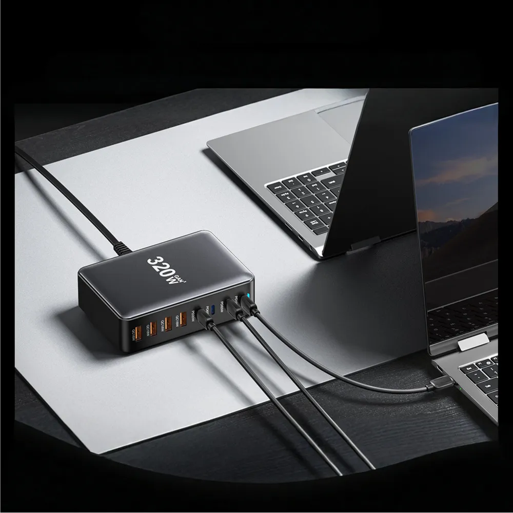 Мережевий зарядний пристрій Essager Engine 320W 4xUSB-C+4xUSB-A Black (EZC320W-QJB0G-Z) - мініатюра 5