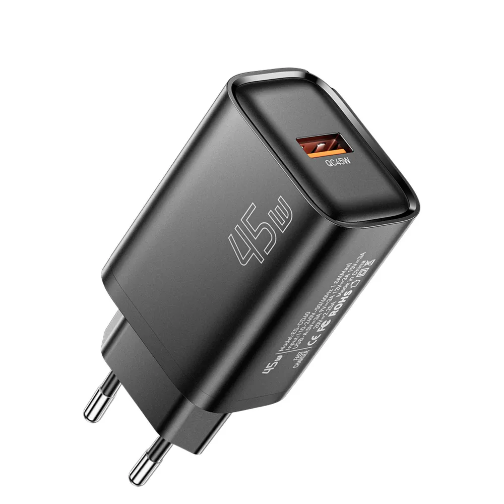 Мережевий зарядний пристрій Essager Flash 45W USB-A QC Black (ECT45W-RPB01-Z) - зображення 1