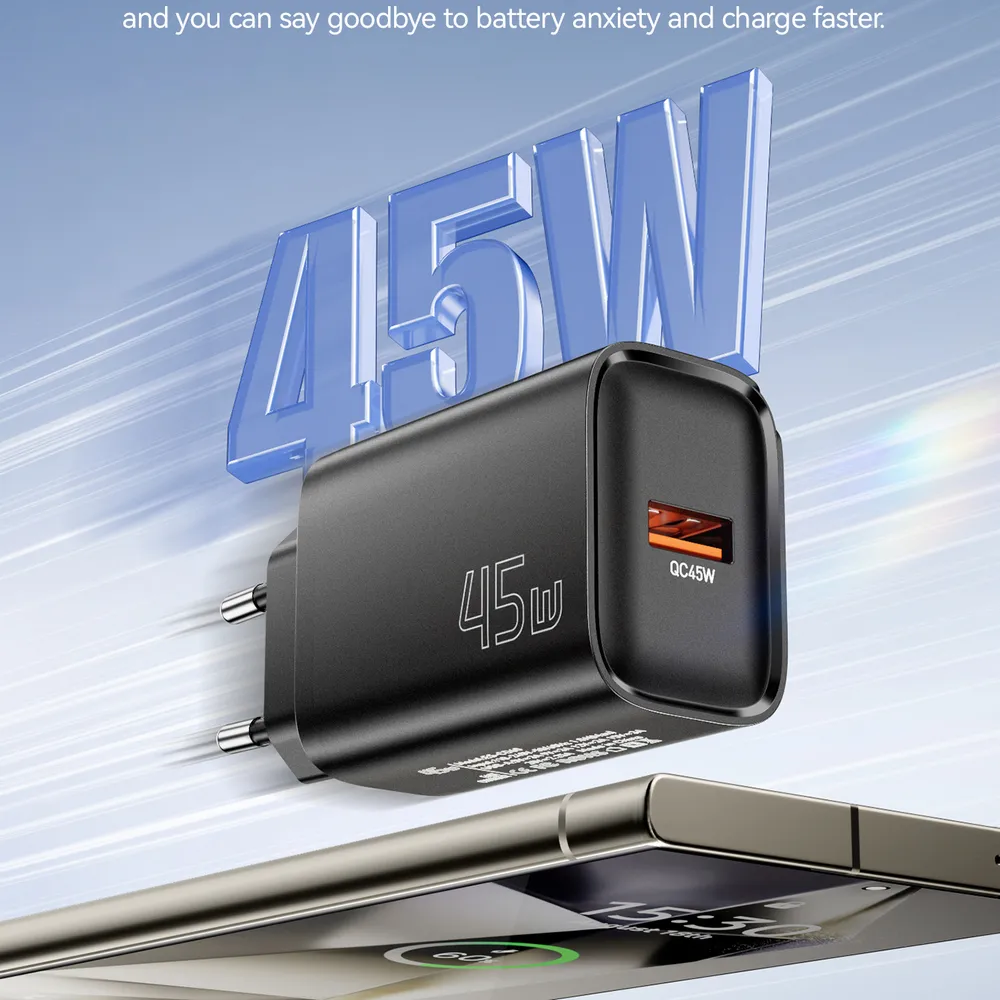 Мережевий зарядний пристрій Essager Flash 45W USB-A QC Black (ECT45W-RPB01-Z) - мініатюра 3