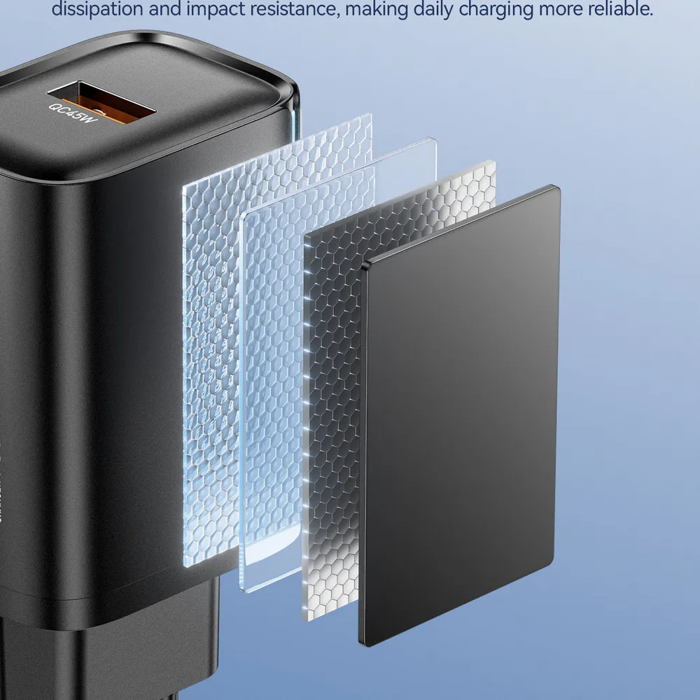 Мережевий зарядний пристрій Essager Flash 45W USB-A QC Black (ECT45W-RPB01-Z) - мініатюра 8