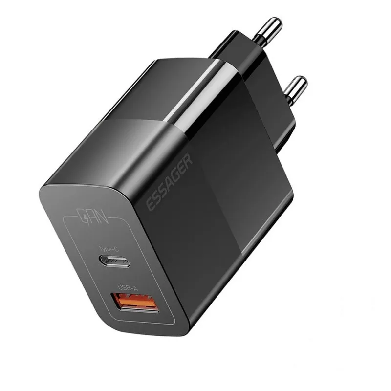 Мережевий зарядний пристрій Essager Pinchen 33W USB A + TYPE C Black (ECTAC-PCB01-P) - зображення 1