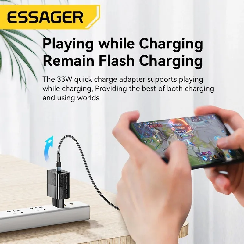 Мережевий зарядний пристрій Essager Pinchen 33W USB A + TYPE C Black (ECTAC-PCB01-P) - мініатюра 6