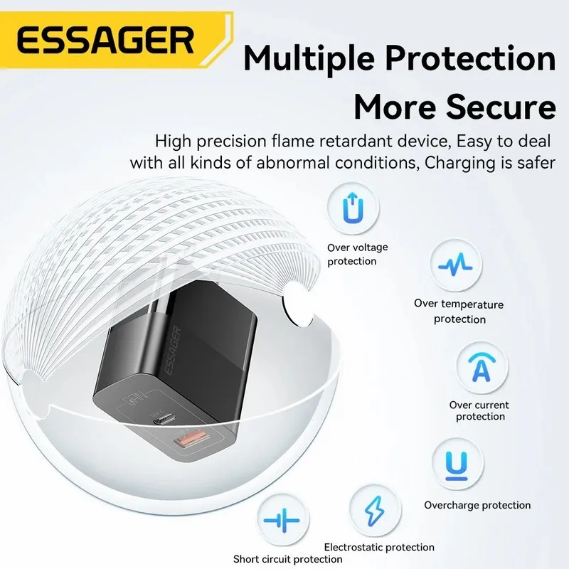 Мережевий зарядний пристрій Essager Pinchen 33W USB A + TYPE C Black (ECTAC-PCB01-P) - мініатюра 9