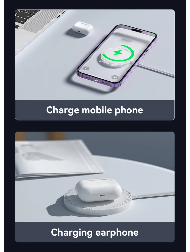 Бездротовий зарядний пристрій Essager Wind 2in1 Wireless Charger 15W White (EWXCX-CF02-Z) - мініатюра 2