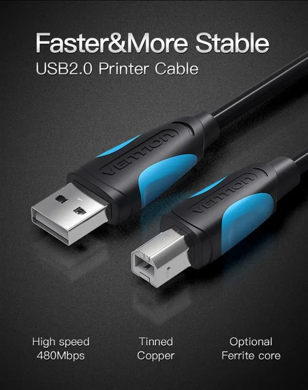 Кабель для принтера Vention USB - USB Type-B (M/M), 5 м, Black (VAS-A16-B500) - мініатюра 2